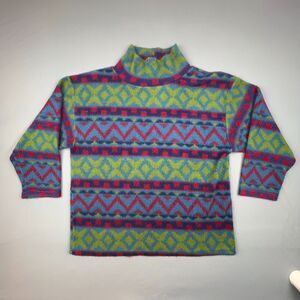 Vintage Jordache Sweater Womens Large Green Blue Red Cowl Neck Southwestern